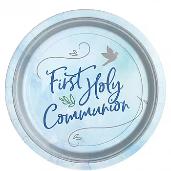 Blue First Holy Communion Paper Plates - 23cm (8pk)