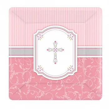 Blessing Pink Square Paper Plates 25.4cm (8pk)